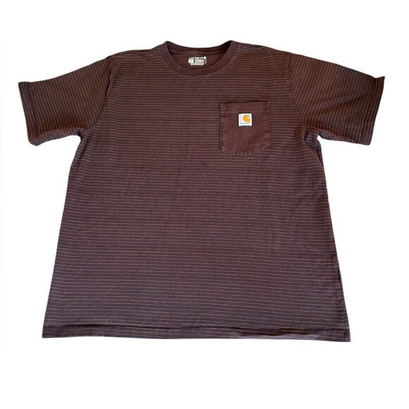 Carhartt T Shirt Relaxed Fit Heavyweight Short Sleeve Pocket Stripe Mens XL - Picture 3 of 9